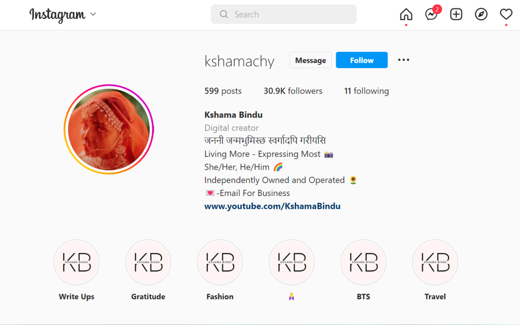 Kshama Bindu Instagram